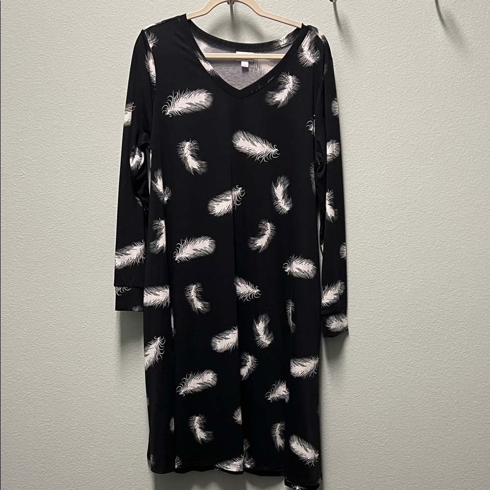 LulaRoe Emily Black Feather Print Dress